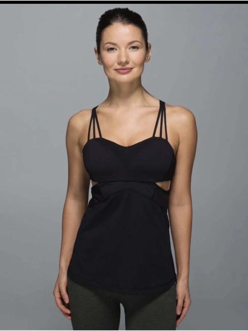 Lululemon Womens EXQUISITE TANK II Top Black Mesh Cutout Strappy